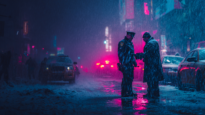 Cyberpunk Blizzard: как генерировать неоновую метель и экстремальный снежный шторм в MidJourney